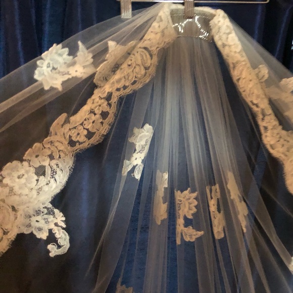 Lace ivory waltz length veil - never been worn